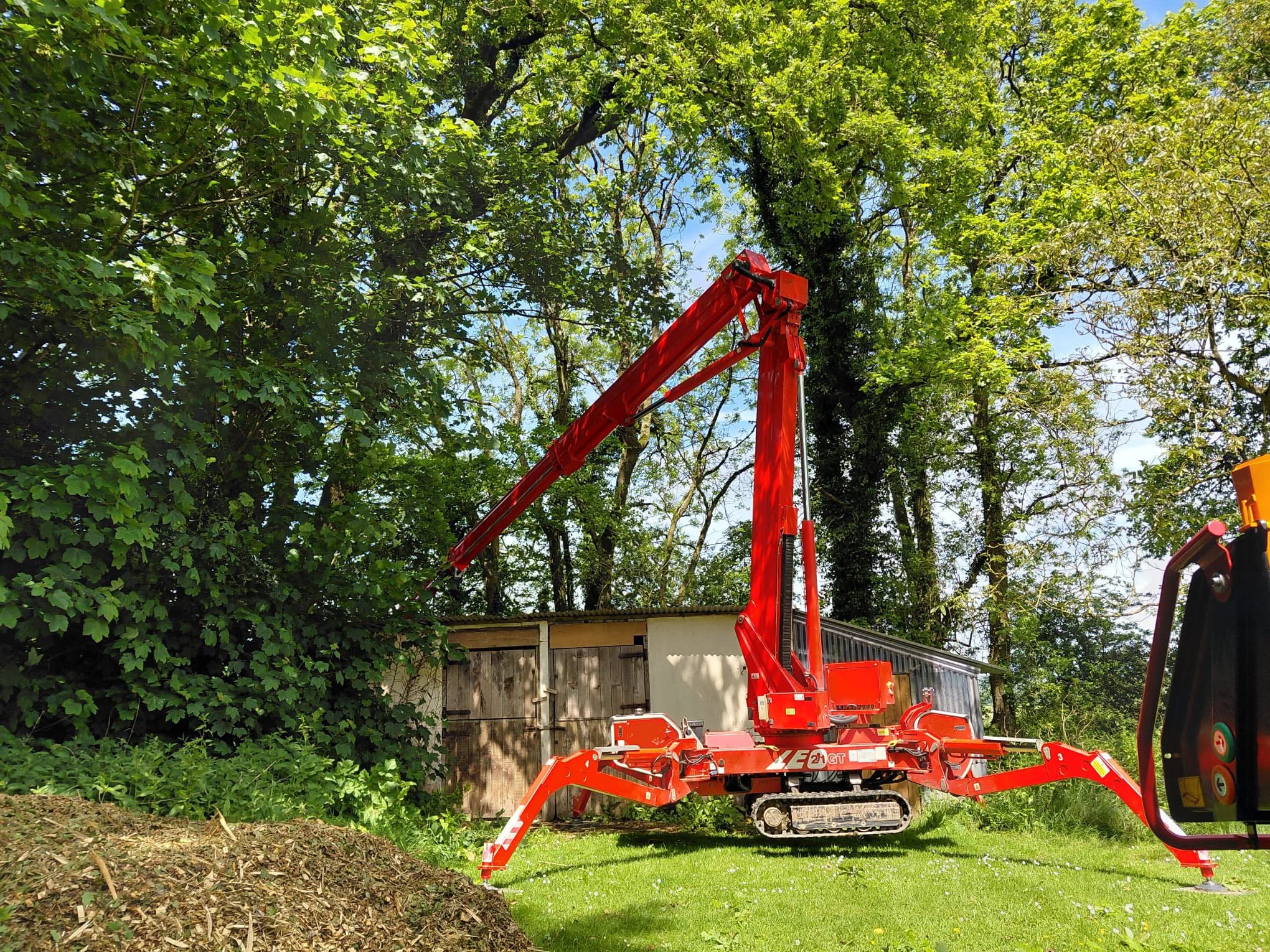 Big Red set up on a lawn in a woodland garden